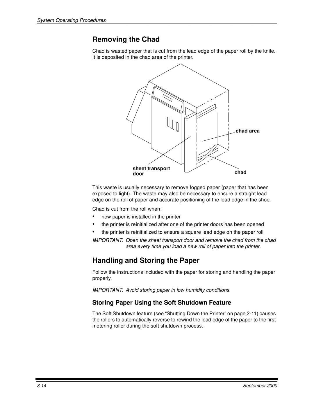 Kodak 20P manual Removing the Chad, Handling and Storing the Paper, Storing Paper Using the Soft Shutdown Feature 