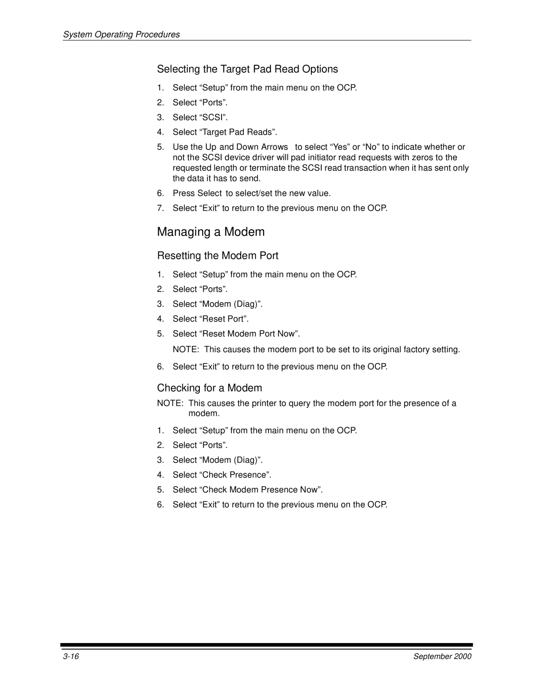 Kodak 20P manual Managing a Modem, Selecting the Target Pad Read Options, Resetting the Modem Port, Checking for a Modem 