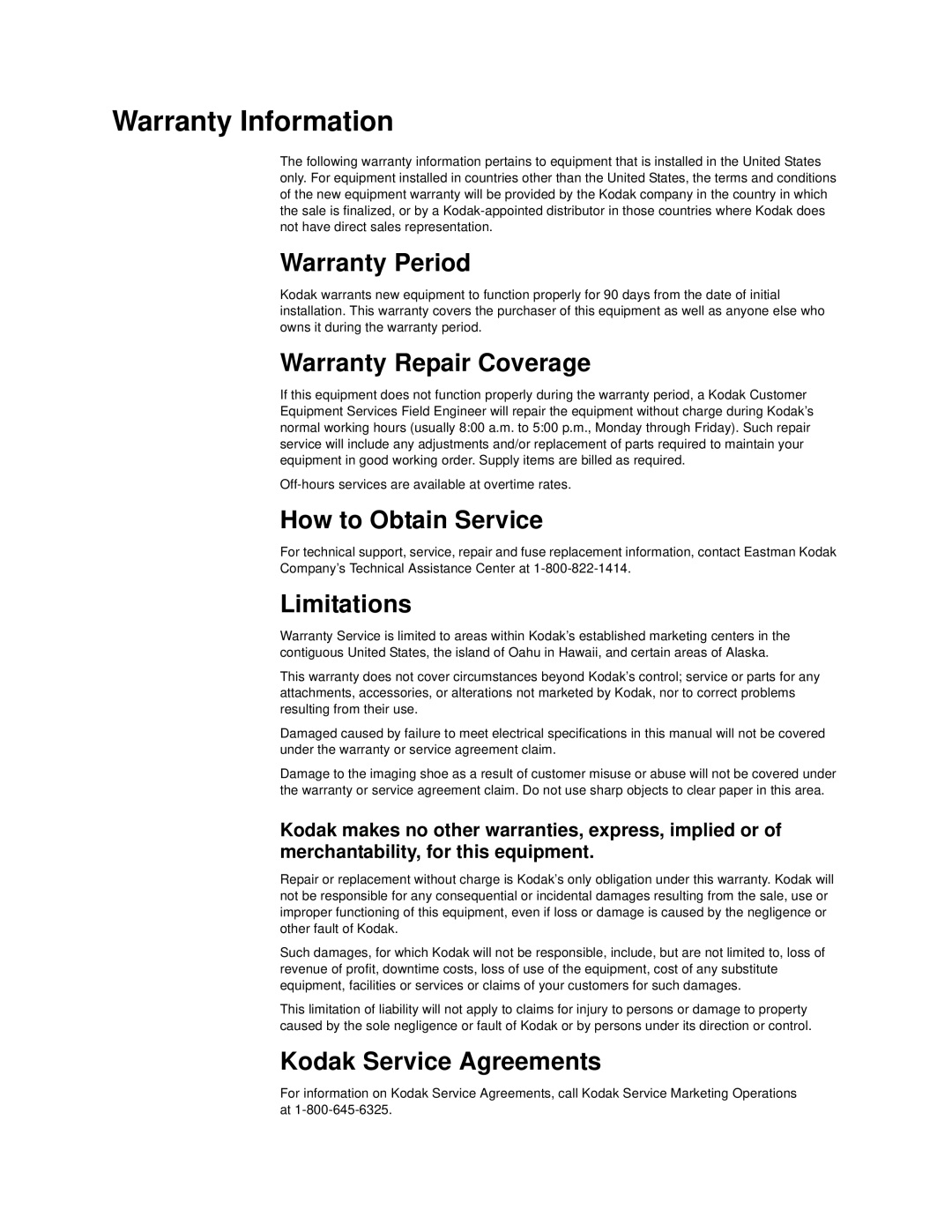 Kodak 20P manual Warranty Information, Warranty Period 