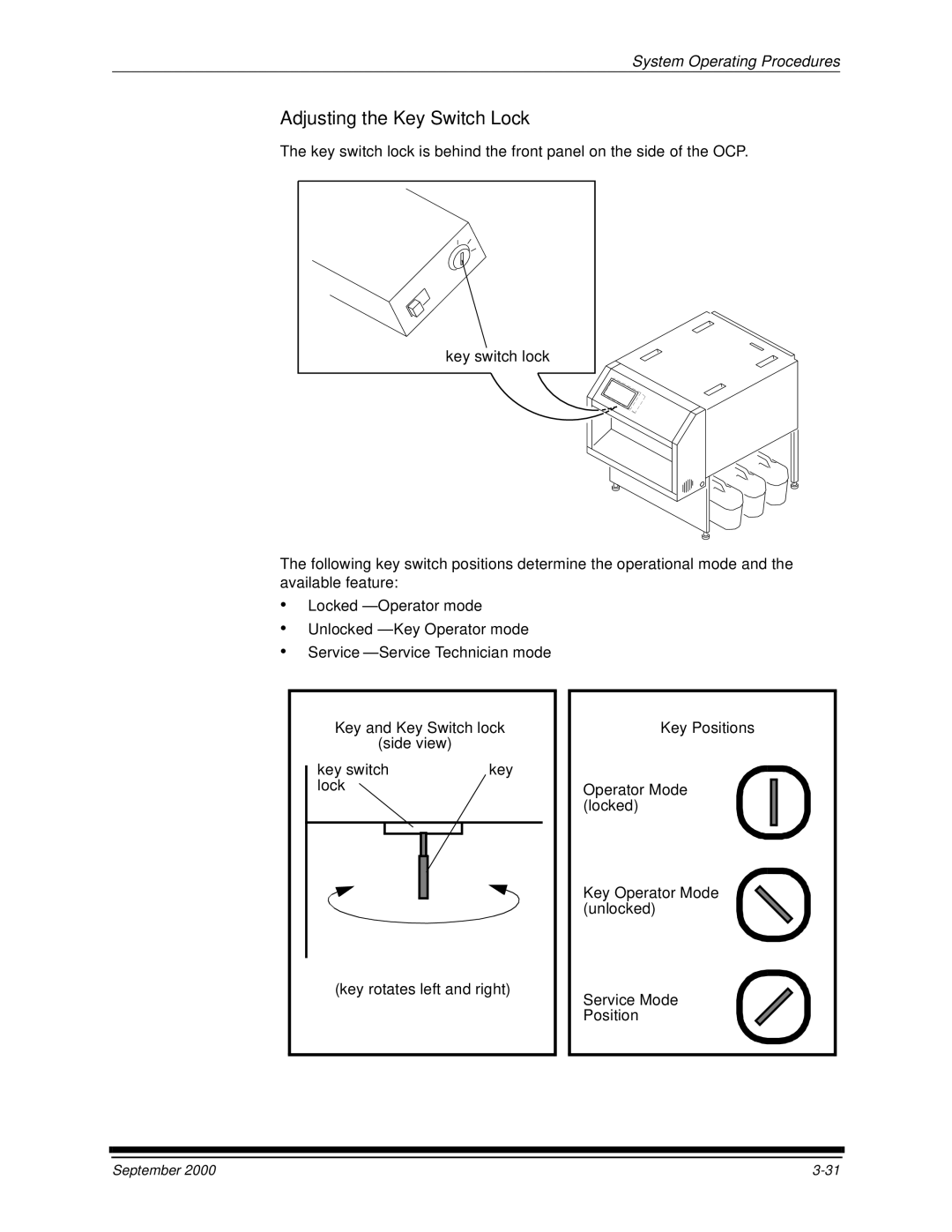 Kodak 20P manual Adjusting the Key Switch Lock, Key switch lock 