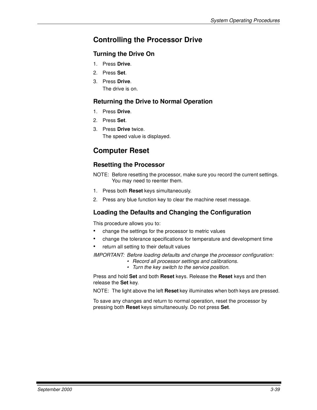 Kodak 20P manual Controlling the Processor Drive, Computer Reset 