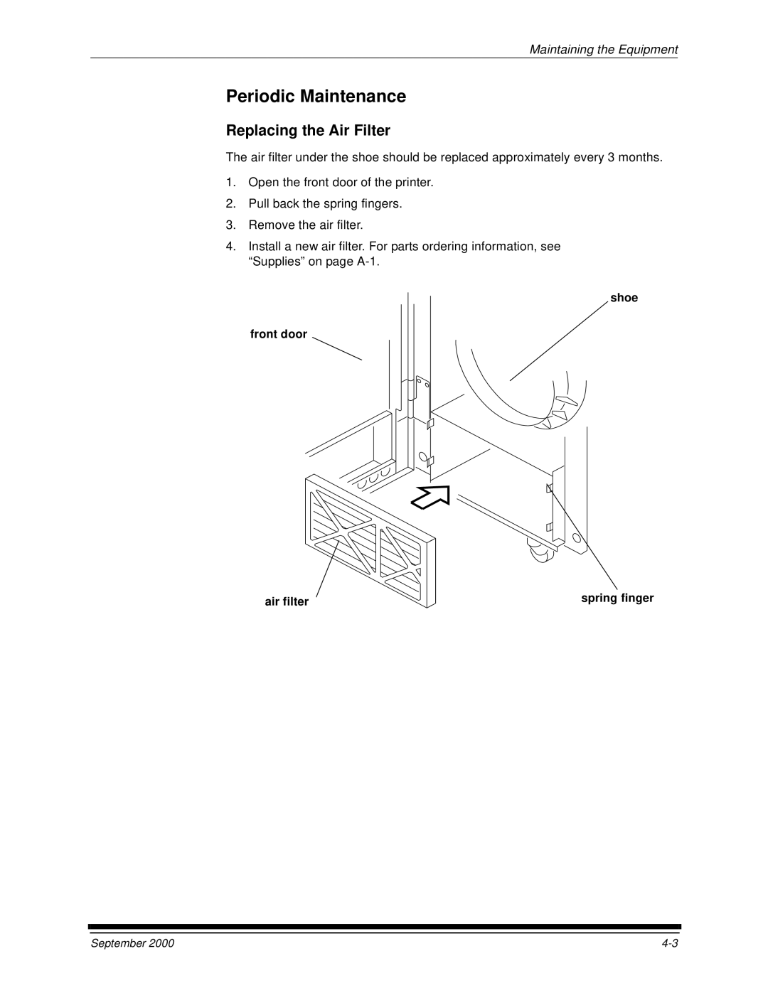 Kodak 20P manual Periodic Maintenance, Replacing the Air Filter 