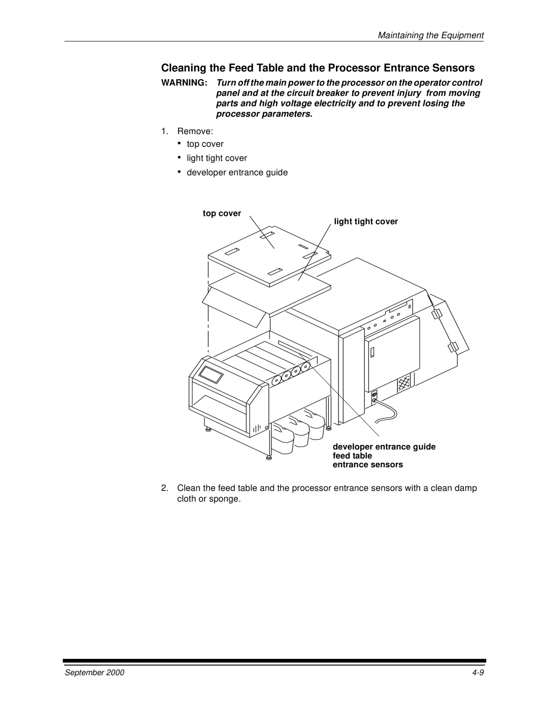 Kodak 20P manual Cleaning the Feed Table and the Processor Entrance Sensors 