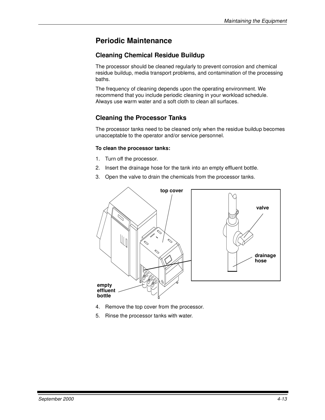 Kodak 20P manual Cleaning Chemical Residue Buildup, Cleaning the Processor Tanks, To clean the processor tanks 