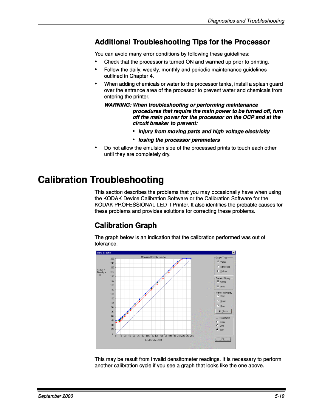 Kodak 20P manual Calibration Troubleshooting, Additional Troubleshooting Tips for the Processor, Calibration Graph 