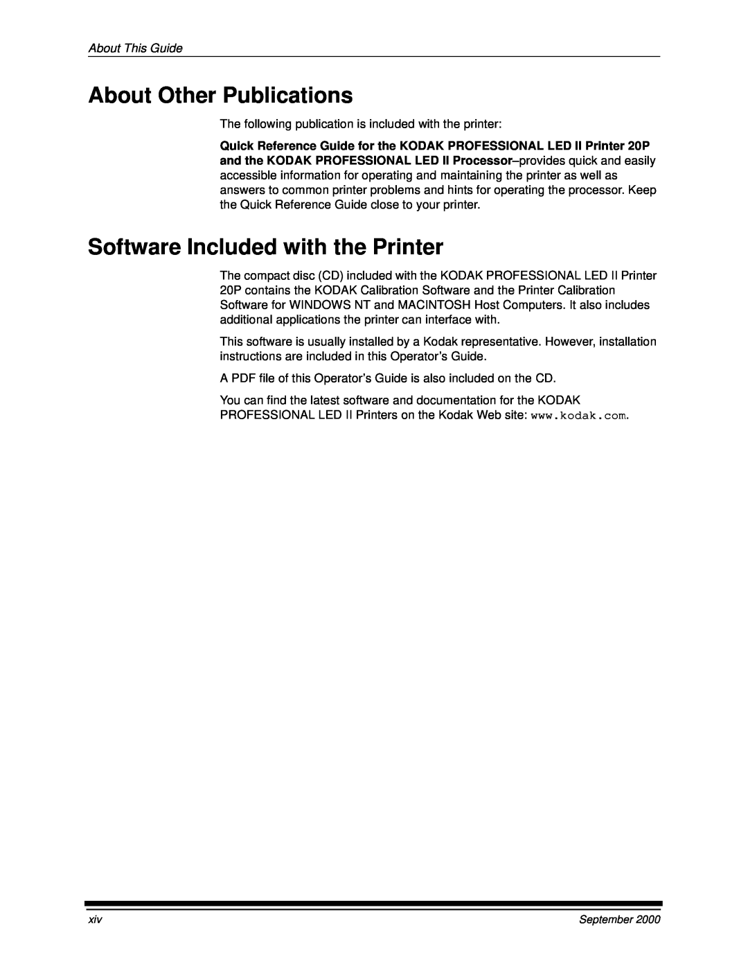 Kodak 20P manual About Other Publications, Software Included with the Printer, About This Guide 