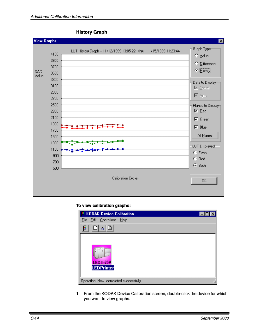Kodak 20P manual History Graph, Additional Calibration Information, To view calibration graphs, September 
