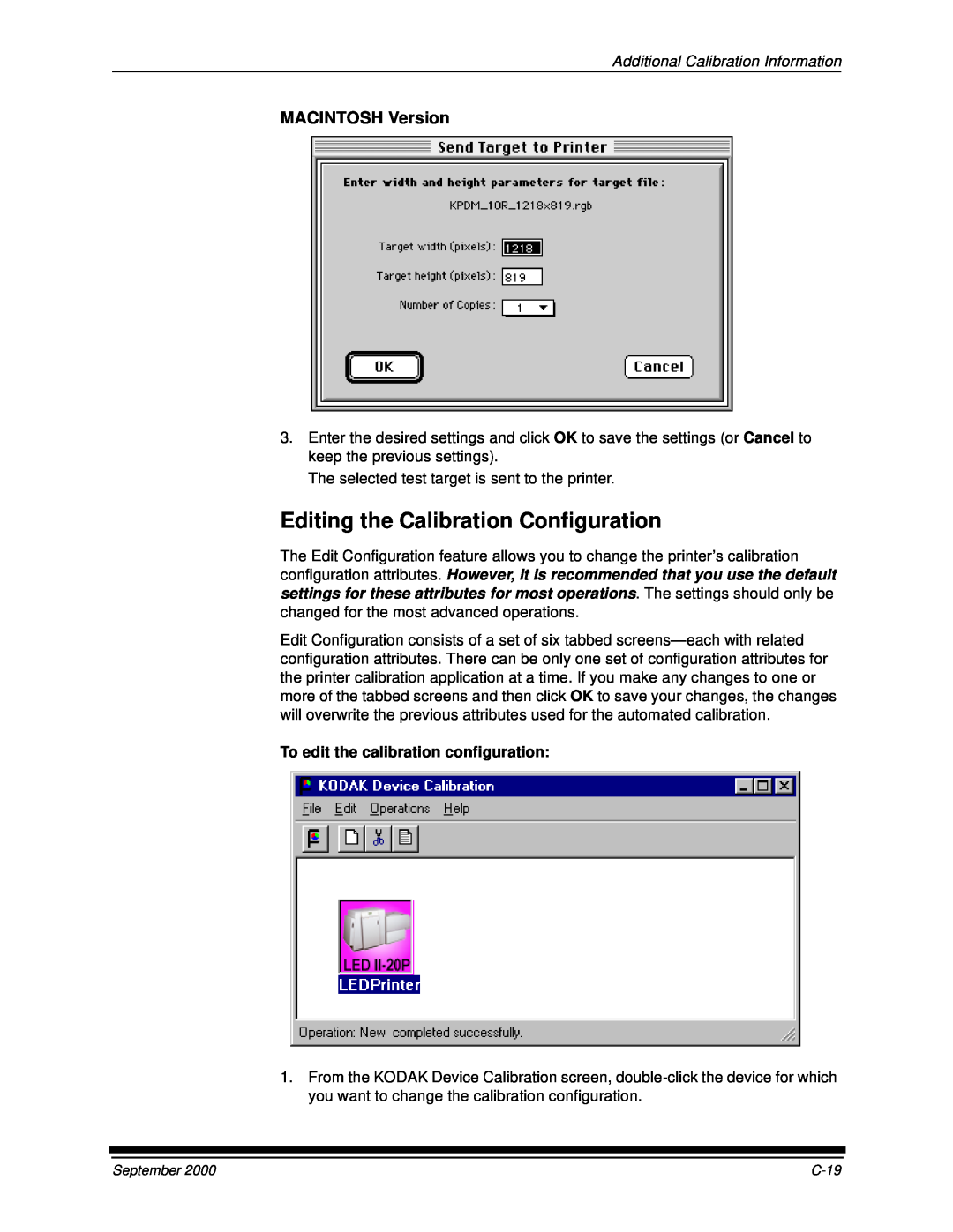 Kodak 20P manual Editing the Calibration Configuration, MACINTOSH Version, Additional Calibration Information 