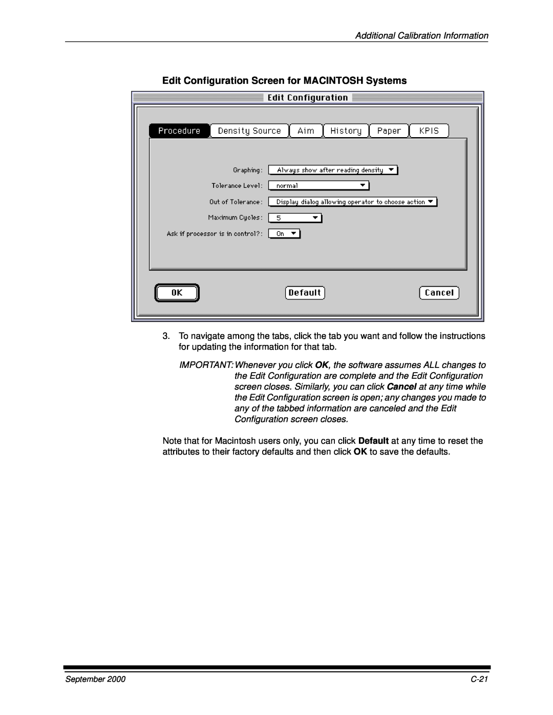 Kodak 20P manual Edit Configuration Screen for MACINTOSH Systems, Additional Calibration Information 