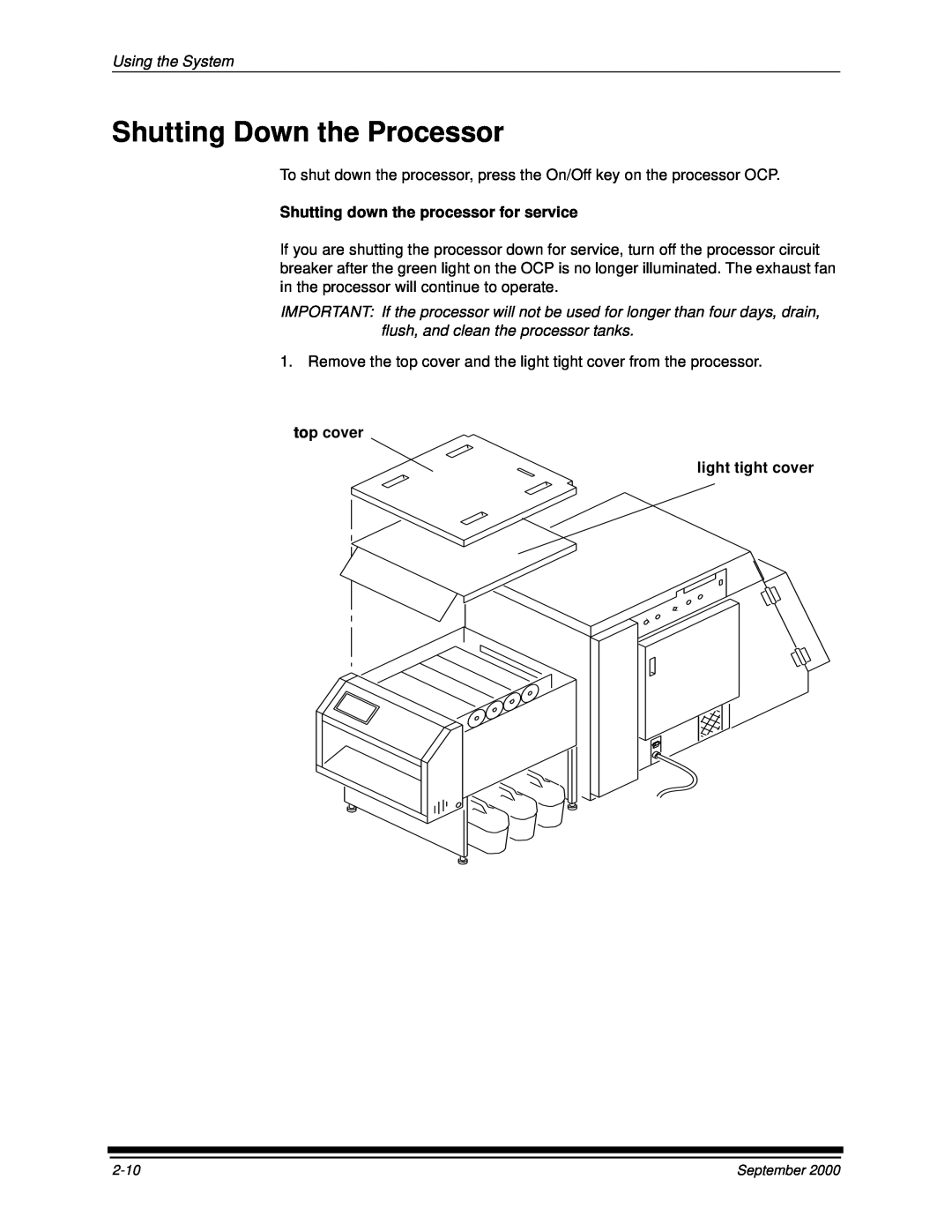 Kodak 20P manual Shutting Down the Processor, Using the System, Shutting down the processor for service 