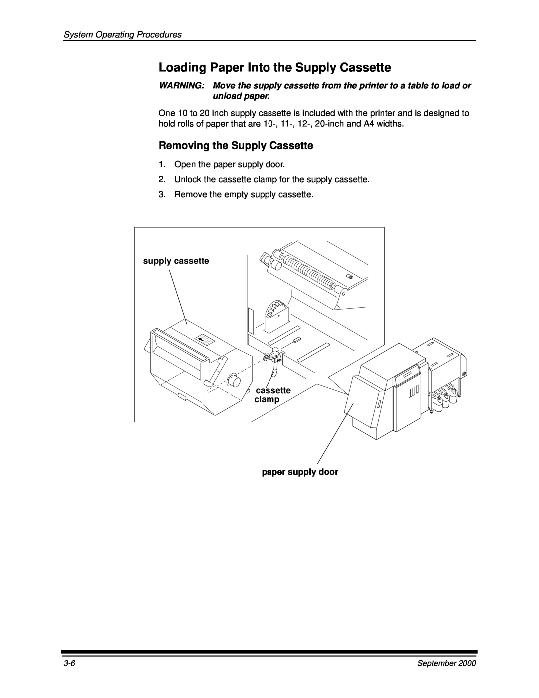 Kodak 20P manual Loading Paper Into the Supply Cassette, Removing the Supply Cassette, System Operating Procedures 