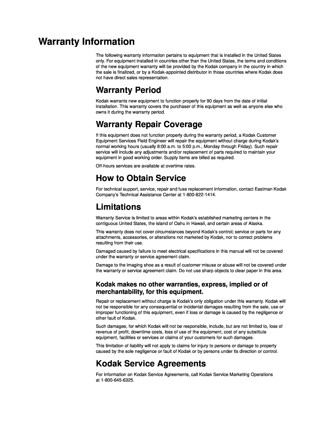 Kodak 20P manual Warranty Information, Warranty Period, Warranty Repair Coverage, How to Obtain Service, Limitations 