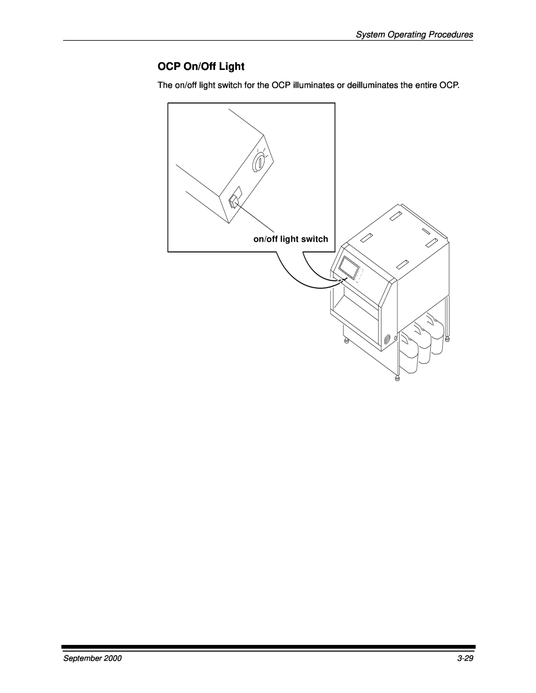 Kodak 20P manual OCP On/Off Light, System Operating Procedures, on/off light switch 