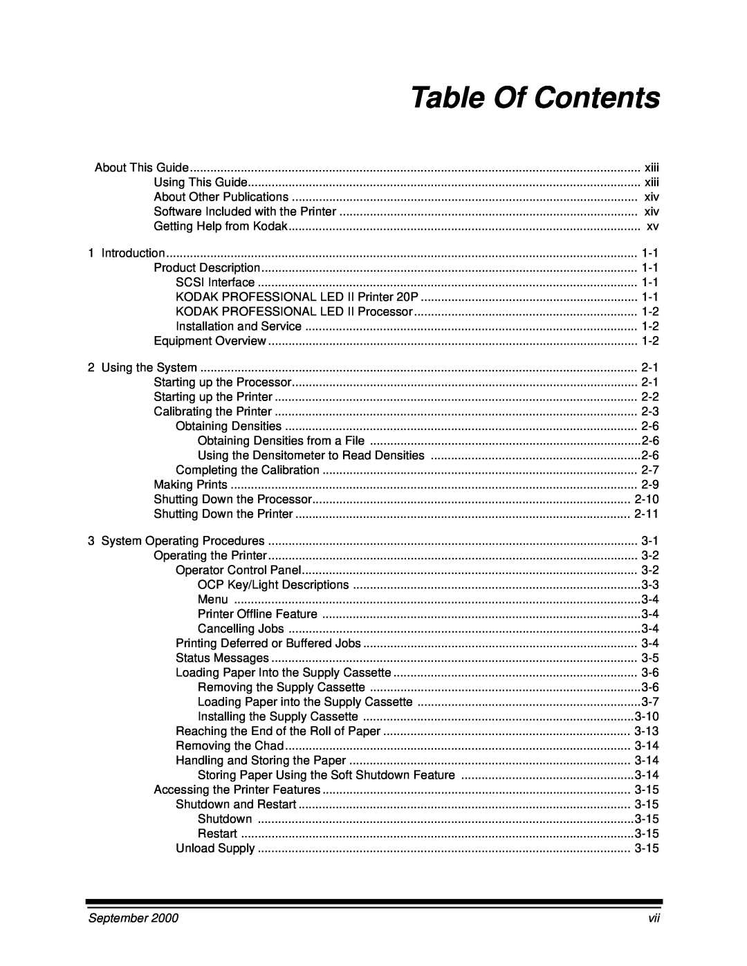 Kodak 20P manual Table Of Contents, September 