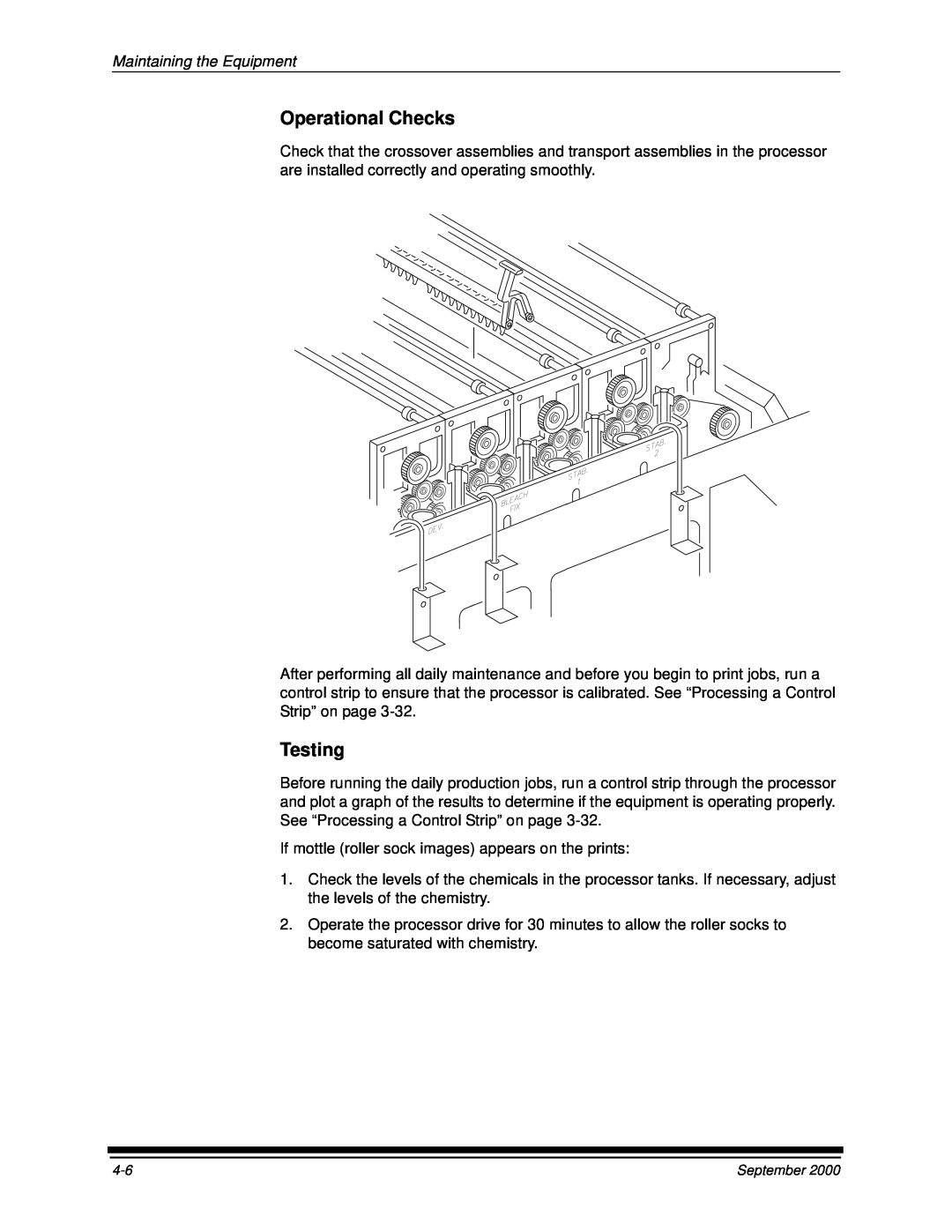 Kodak 20P manual Operational Checks, Testing, Maintaining the Equipment, September 