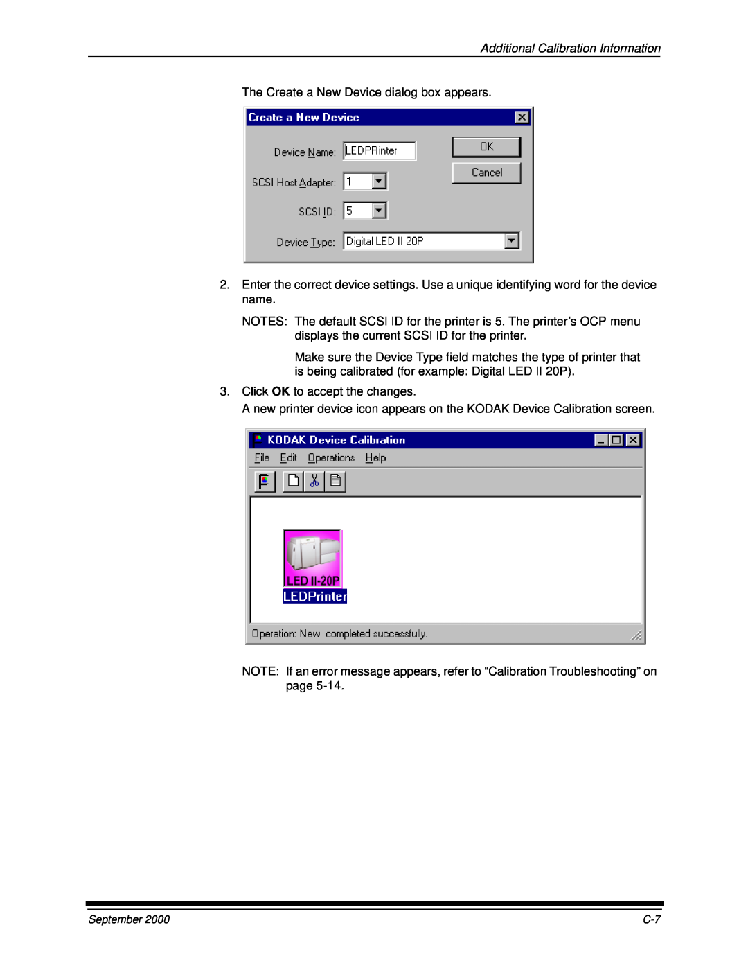 Kodak 20R manual Additional Calibration Information, The Create a New Device dialog box appears 