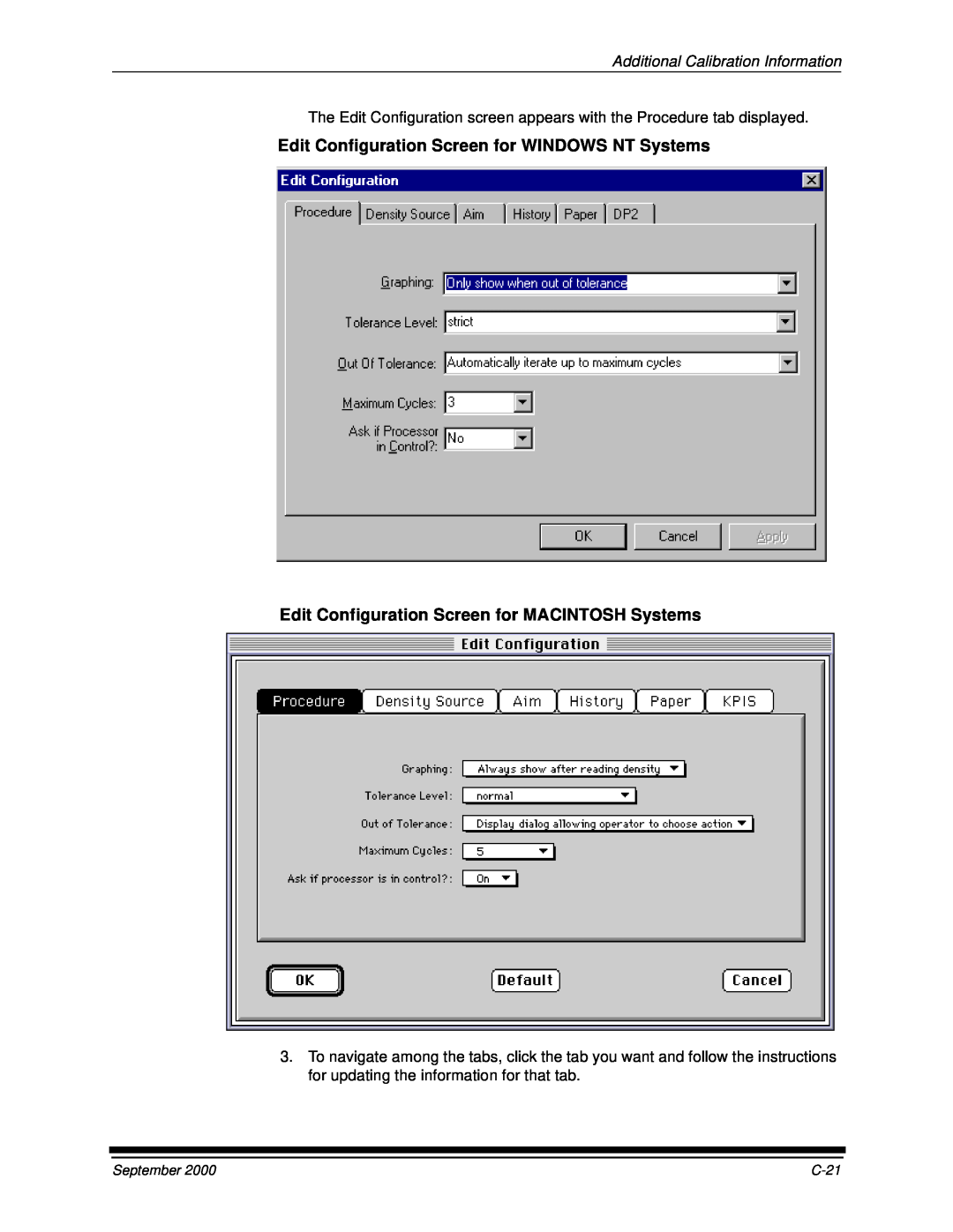 Kodak 20R manual Edit Configuration Screen for WINDOWS NT Systems, Edit Configuration Screen for MACINTOSH Systems, C-21 