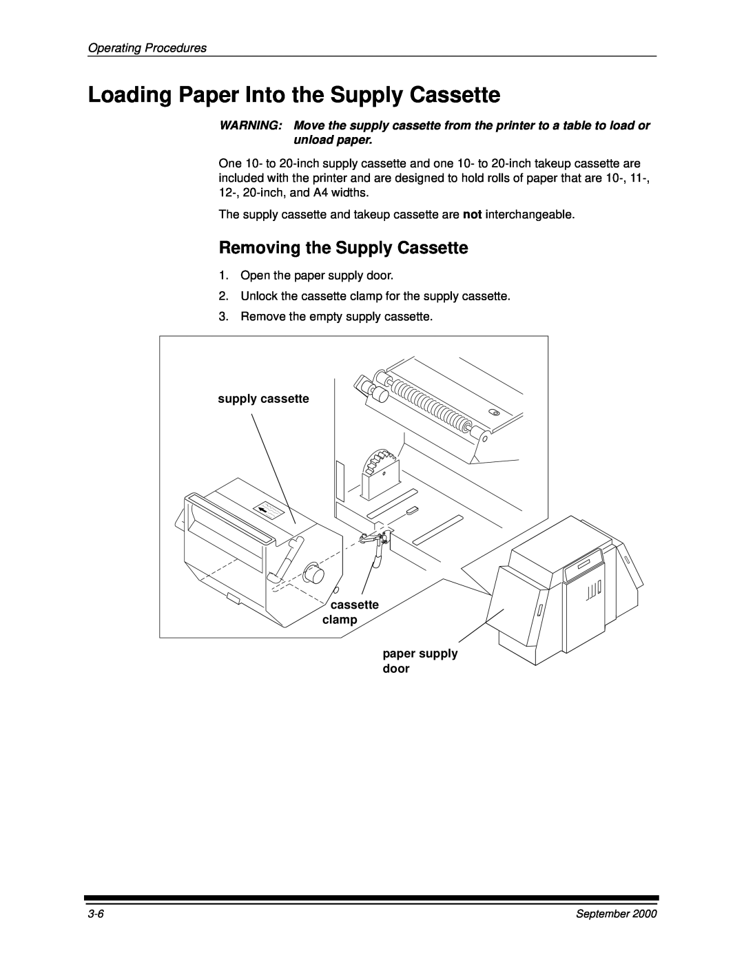 Kodak 20R manual Loading Paper Into the Supply Cassette, Removing the Supply Cassette, Operating Procedures 