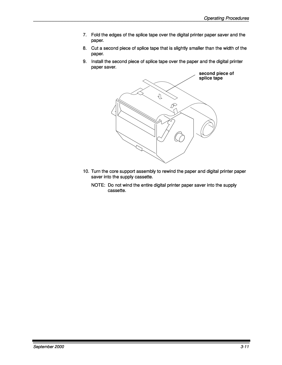 Kodak 20R manual Operating Procedures, second piece of splice tape, September, 3-11 