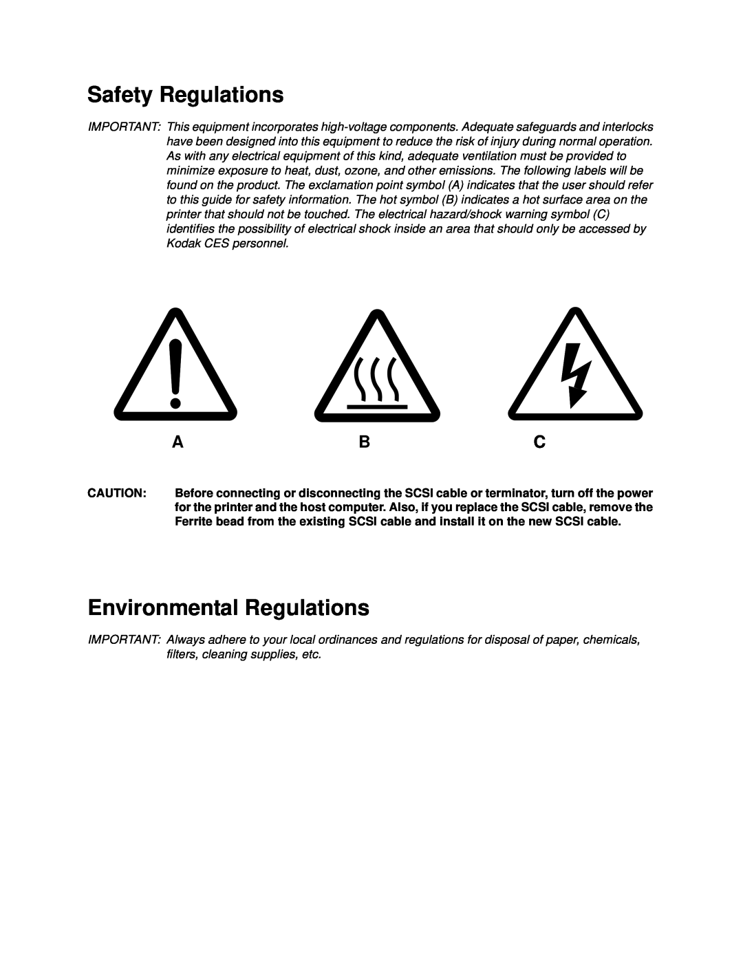 Kodak 20R manual Safety Regulations, Environmental Regulations 