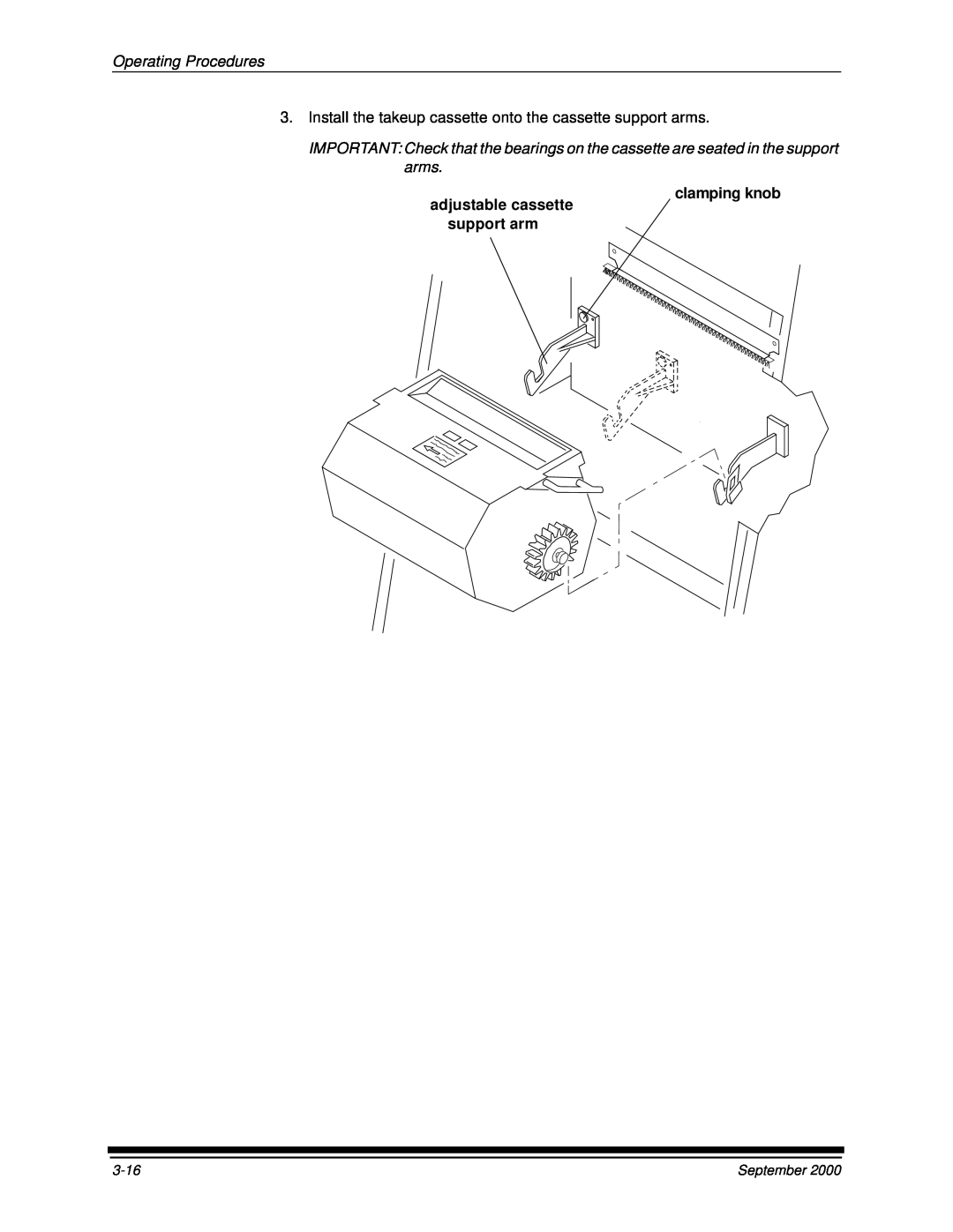Kodak 20R manual Operating Procedures, clamping knob adjustable cassette support arm, 3-16, September 