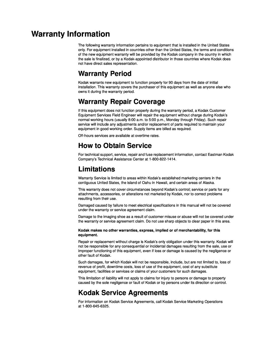 Kodak 20R manual Warranty Information, Warranty Period, Warranty Repair Coverage, How to Obtain Service, Limitations 