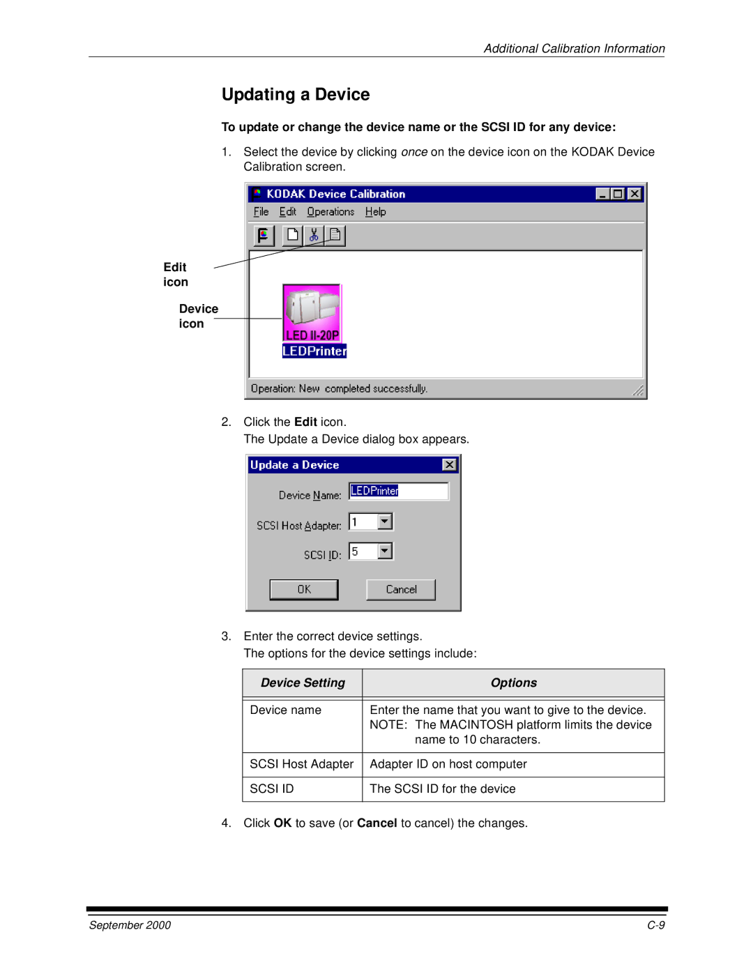 Kodak 20R manual Updating a Device, Edit icon Device icon 