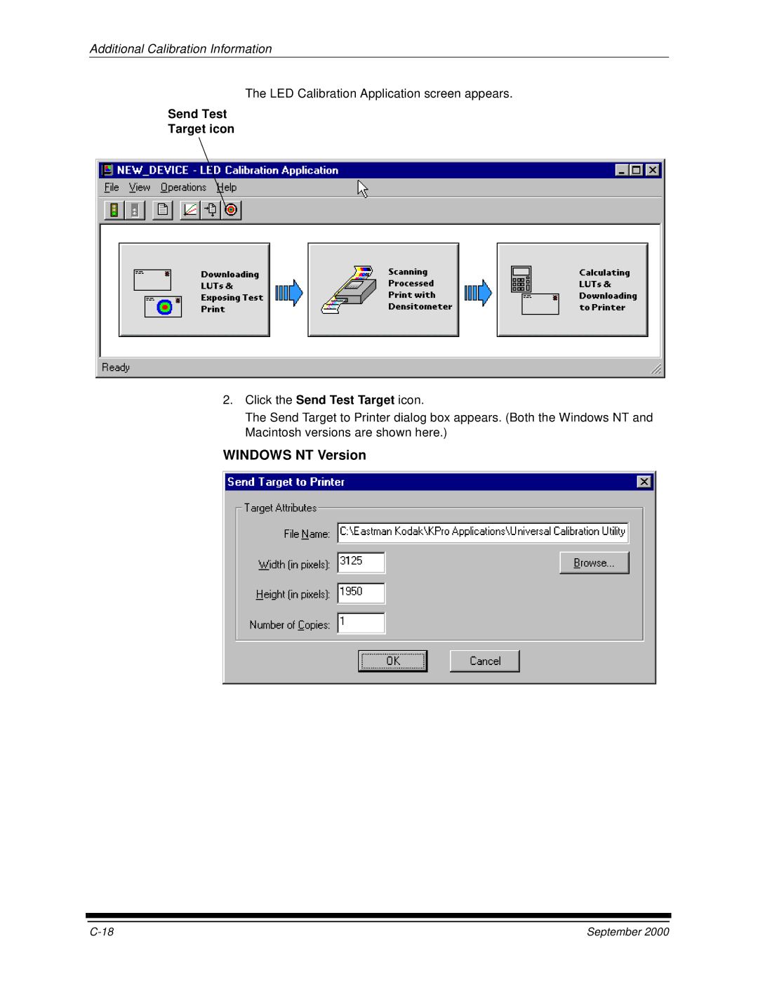 Kodak 20R manual Send Test Target icon Click the Send Test Target icon 