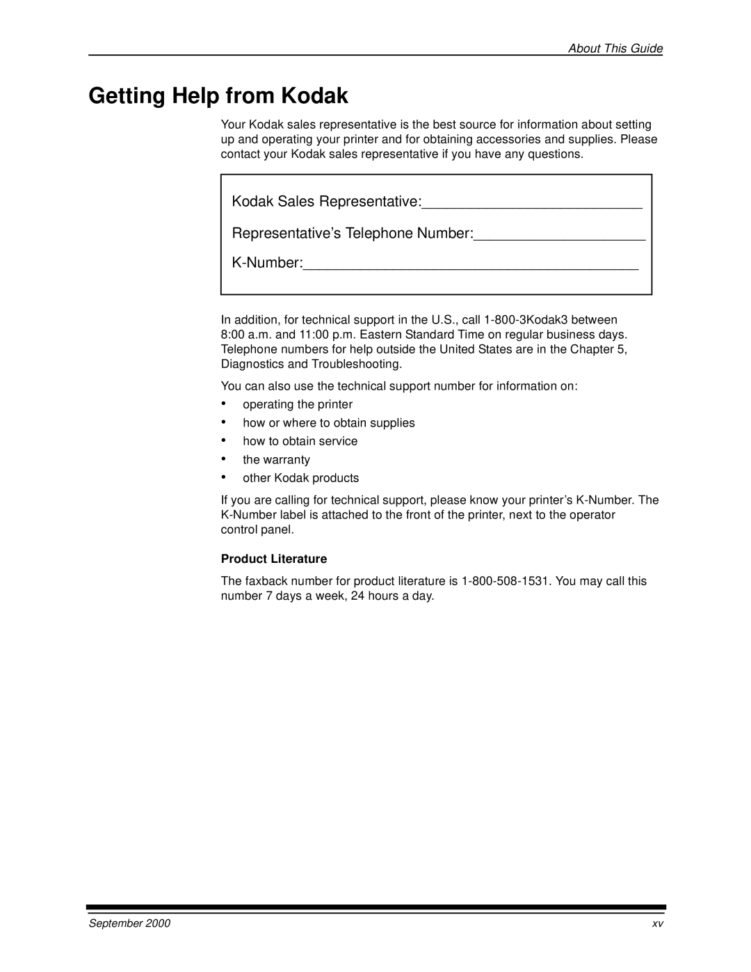 Kodak 20R manual Getting Help from Kodak, Product Literature 