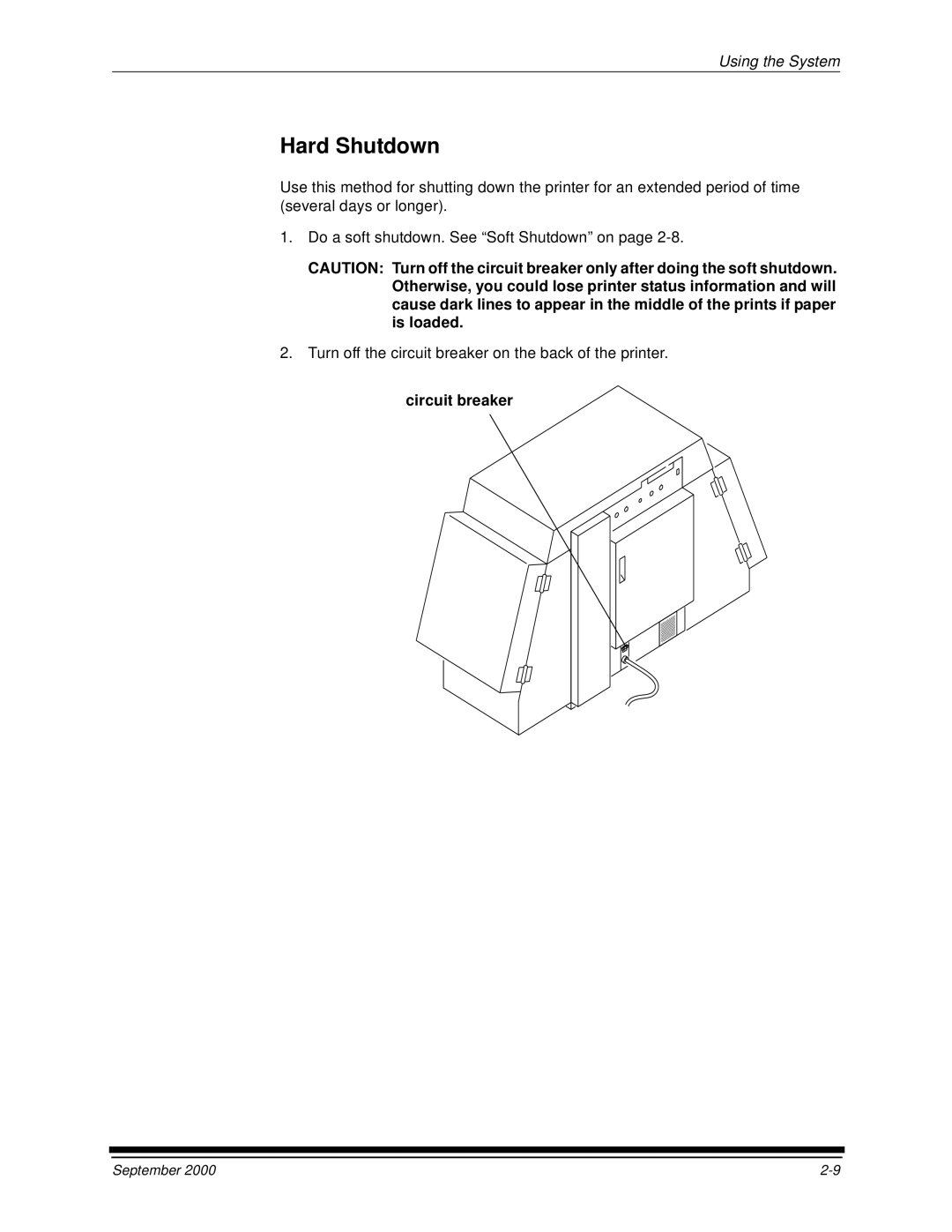 Kodak 20R manual Hard Shutdown, Circuit breaker 