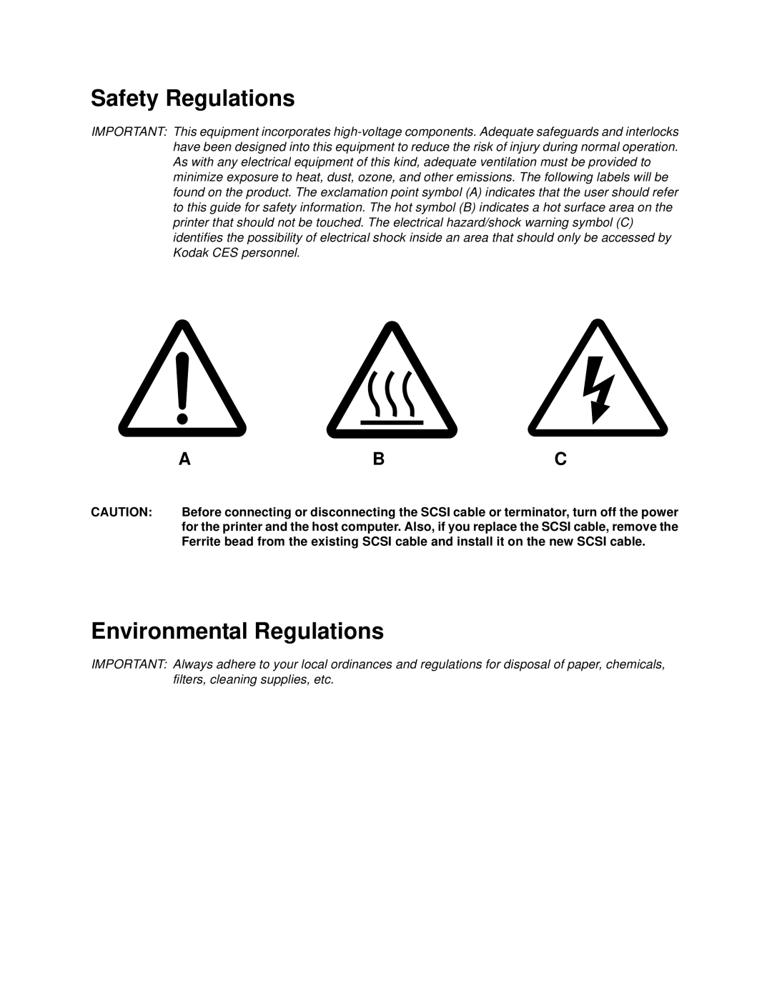 Kodak 20R manual Safety Regulations, Environmental Regulations 