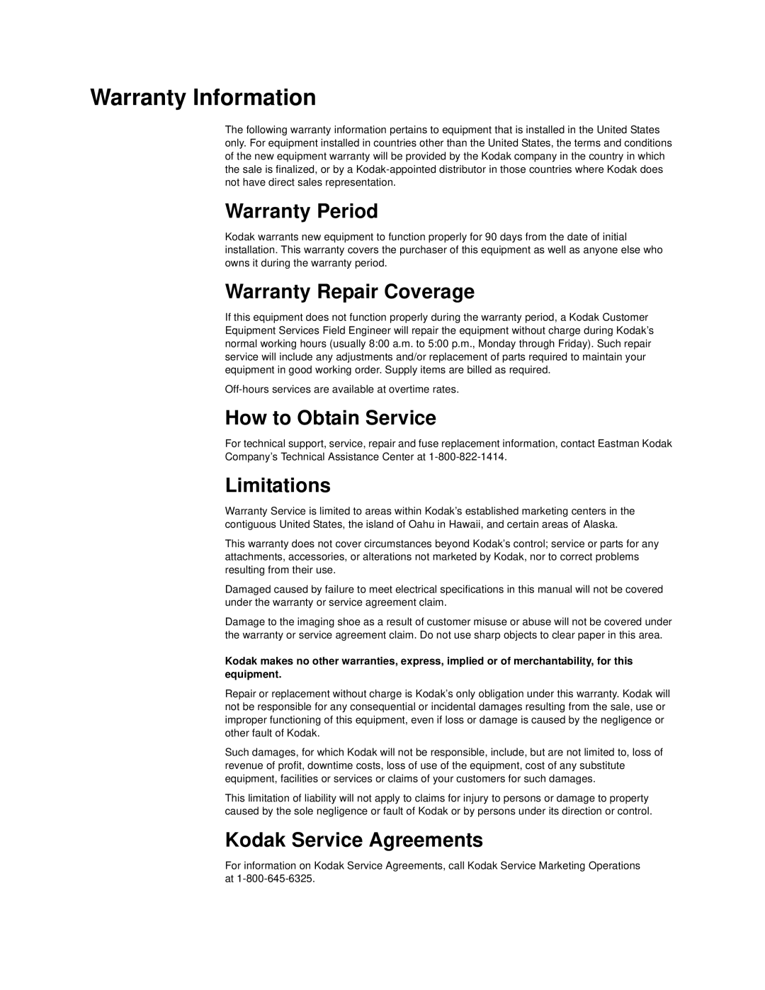 Kodak 20R manual Warranty Information, Warranty Period 