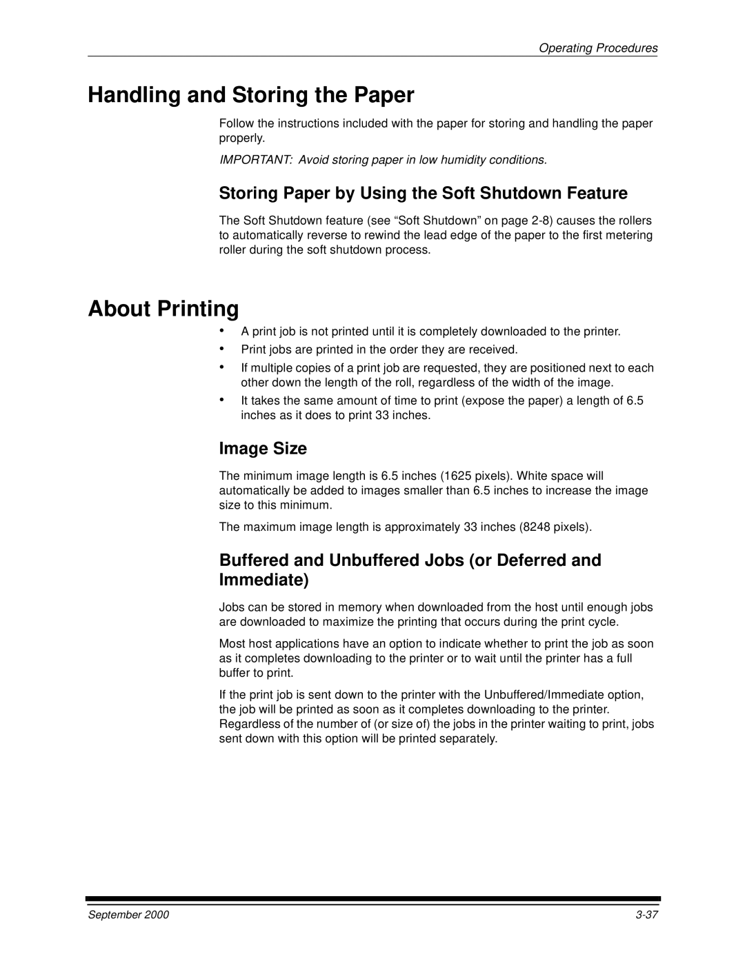 Kodak 20R Handling and Storing the Paper, About Printing, Storing Paper by Using the Soft Shutdown Feature, Image Size 