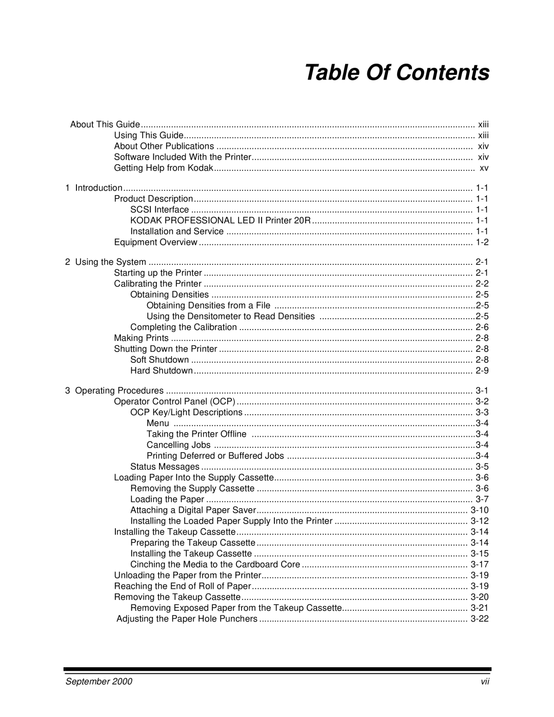 Kodak 20R manual Table Of Contents 