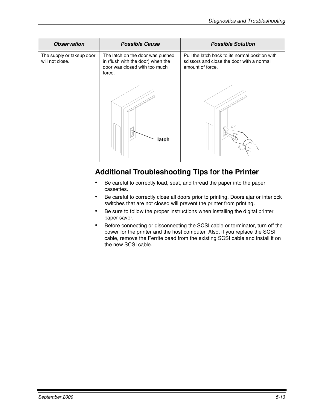 Kodak 20R manual Additional Troubleshooting Tips for the Printer, Latch 