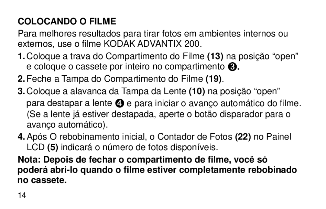 Kodak 2100 Auto manual Colocando O Filme 