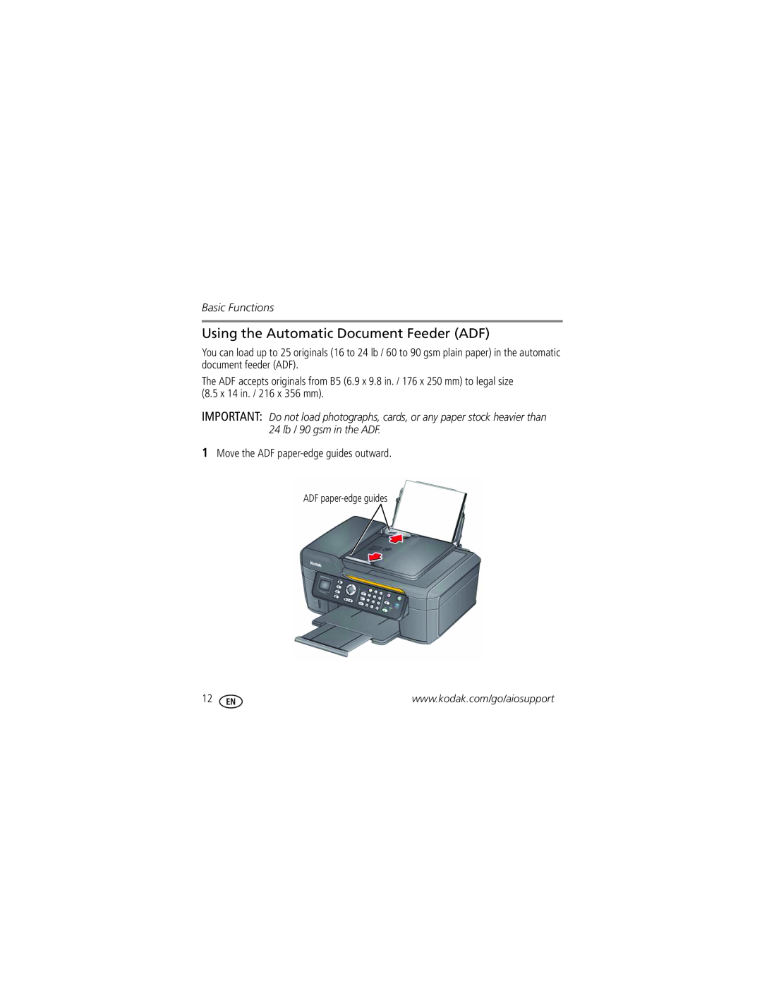 Kodak 2100 manual Using the Automatic Document Feeder ADF, Basic Functions 