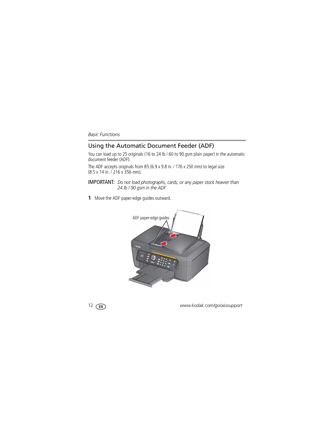 Kodak 2100 manual Using the Automatic Document Feeder ADF, Move the ADF paper-edge guides outward 