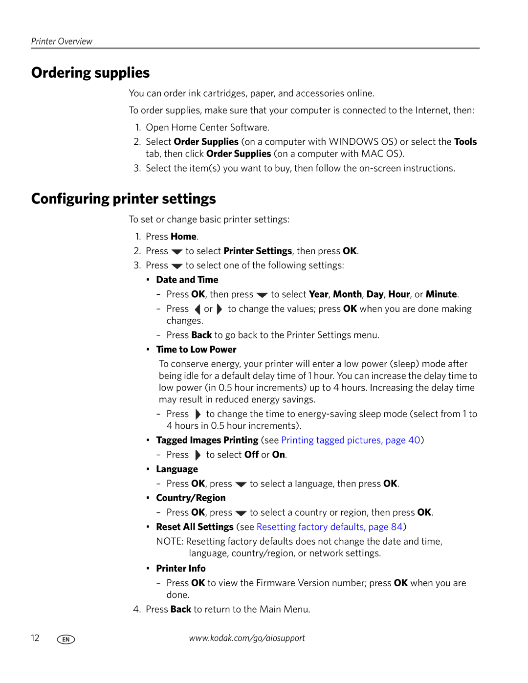 Kodak 2100 manual Ordering supplies, Configuring printer settings 