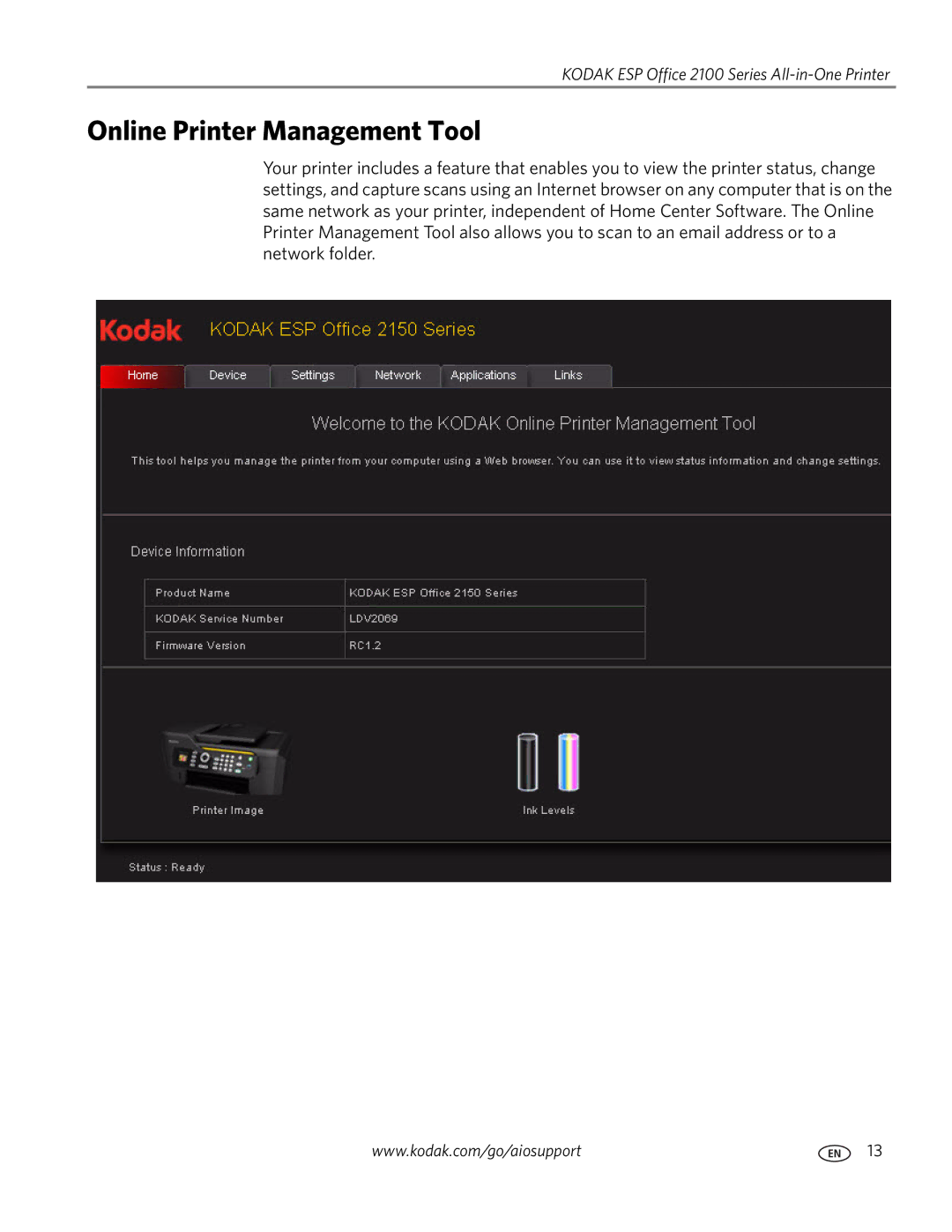 Kodak 2100 manual Online Printer Management Tool 