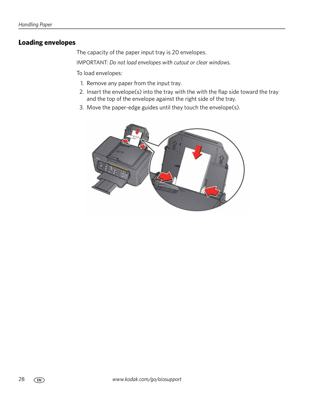 Kodak 2100 manual Loading envelopes 