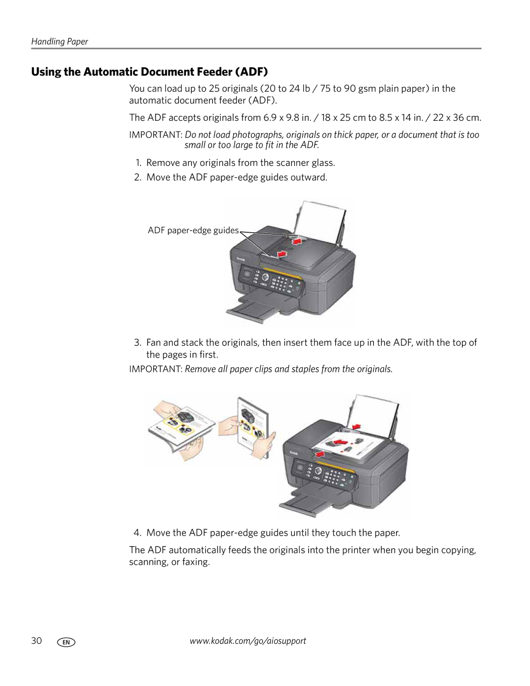 Kodak 2100 manual Using the Automatic Document Feeder ADF 