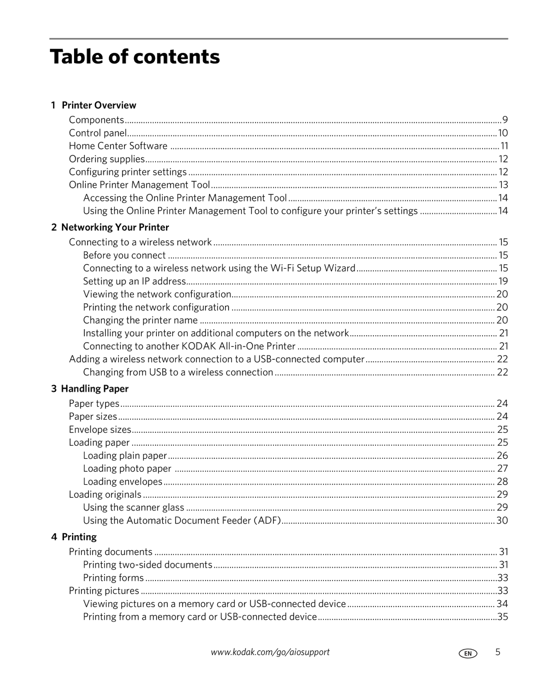 Kodak 2100 manual Table of contents 