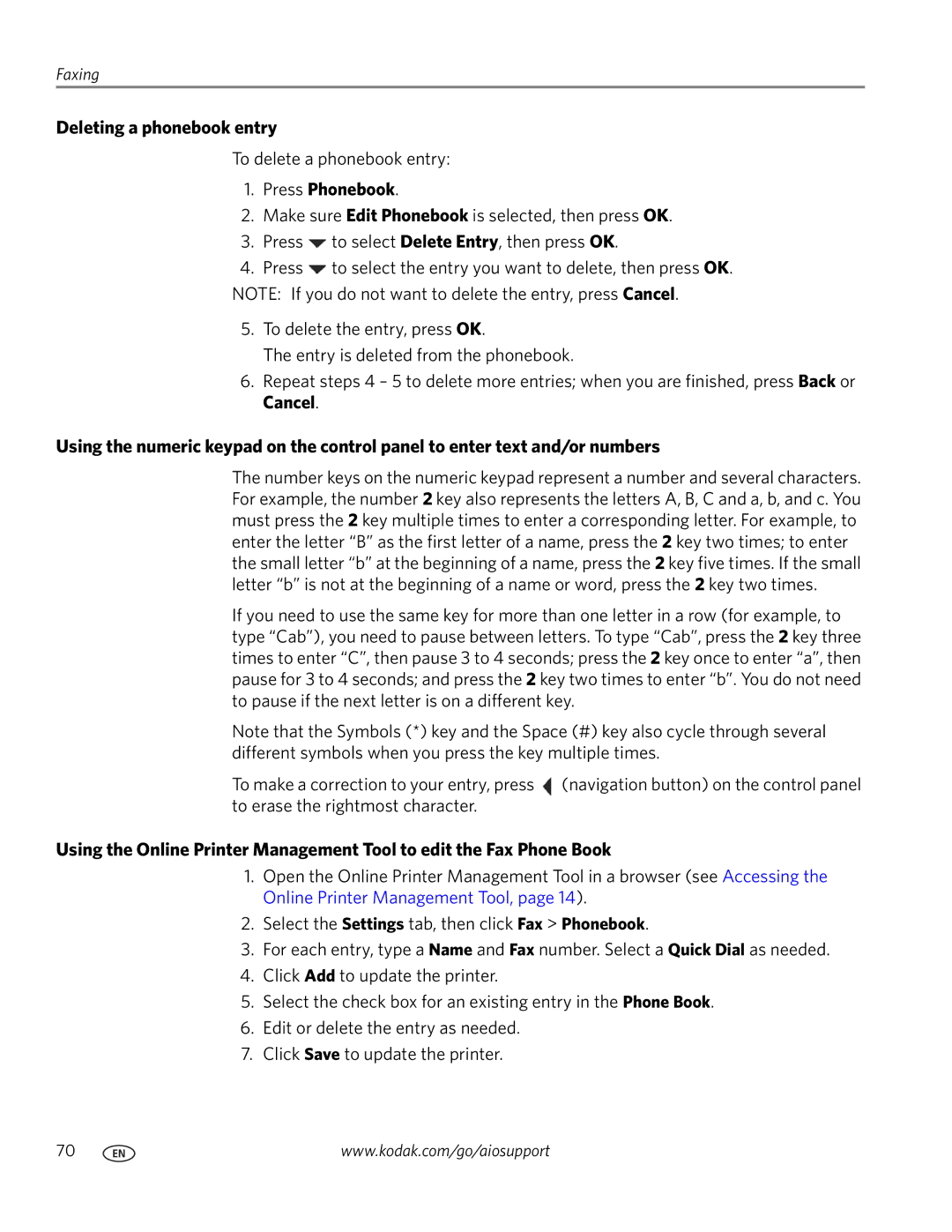 Kodak 2100 manual Deleting a phonebook entry 