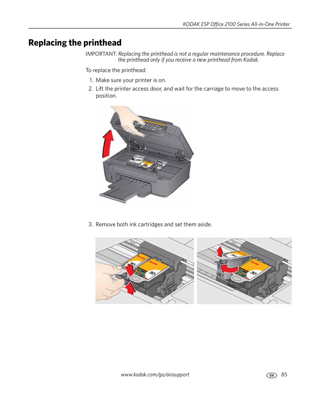 Kodak 2100 manual Replacing the printhead 