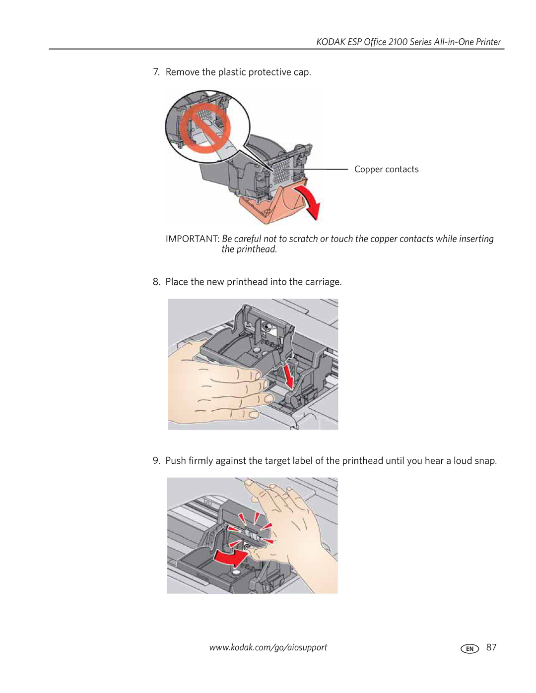 Kodak 2100 manual Remove the plastic protective cap 