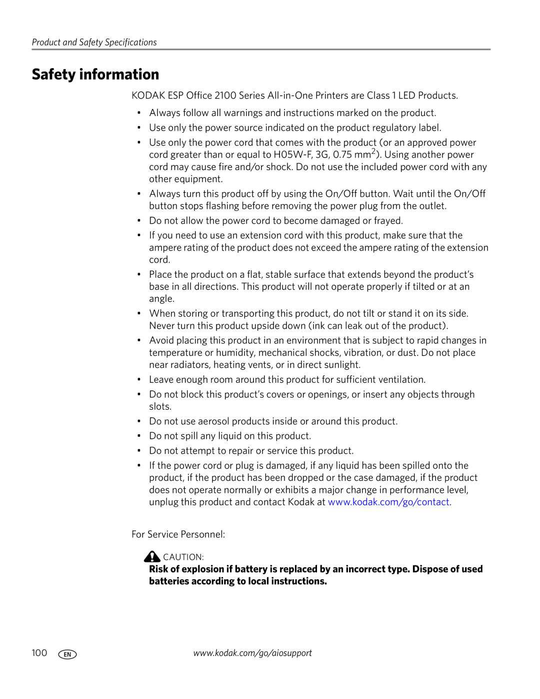 Kodak 2100 manual Safety information 