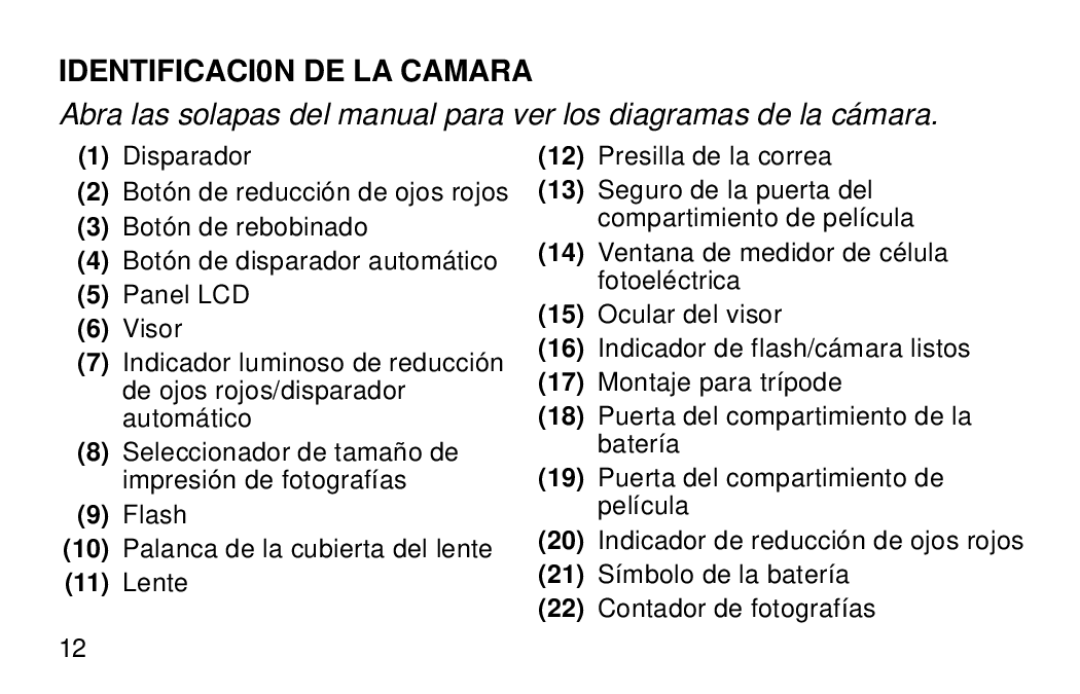 Kodak 2100 manual IDENTIFICACI0N DE LA Camara 