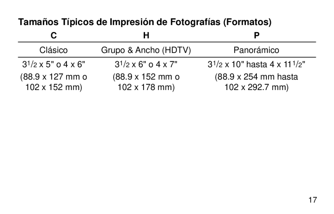 Kodak 2100 manual Tamaños Típicos de Impresión de Fotografías Formatos 