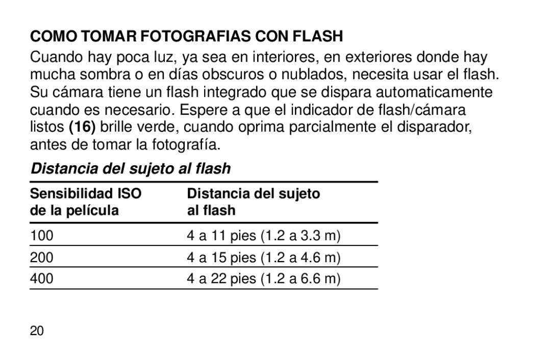 Kodak 2100 manual Como Tomar Fotografias CON Flash, Distancia del sujeto al flash 